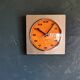 Vintage formica clock square silent wall pendulum "BC Paris silver orange"