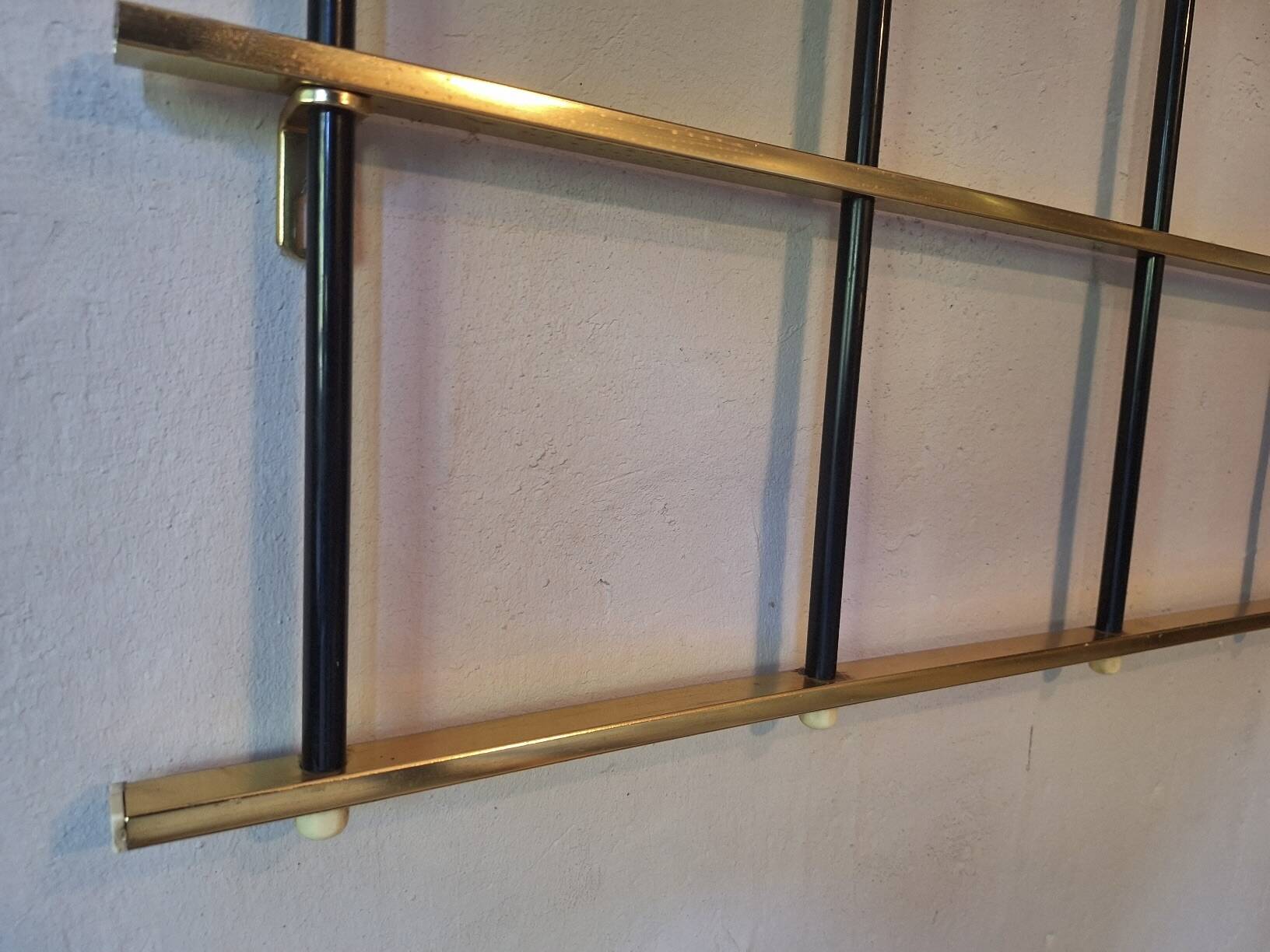 Wall-mounred brass and metal coat and hat rack, 1960s