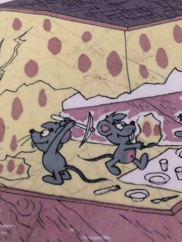 Cheese dish with humorous drawing signed