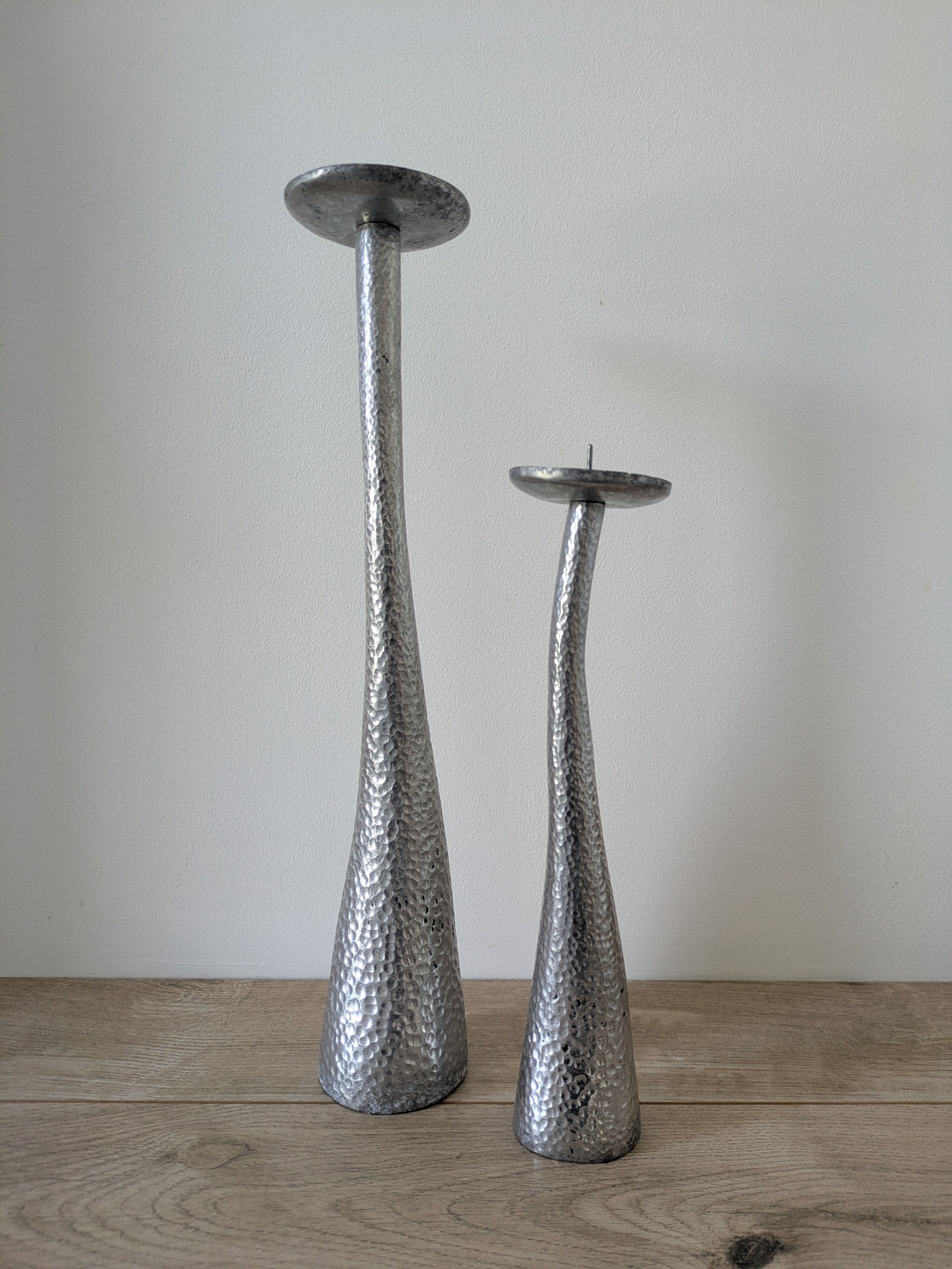 Brutalist hammered candlesticks