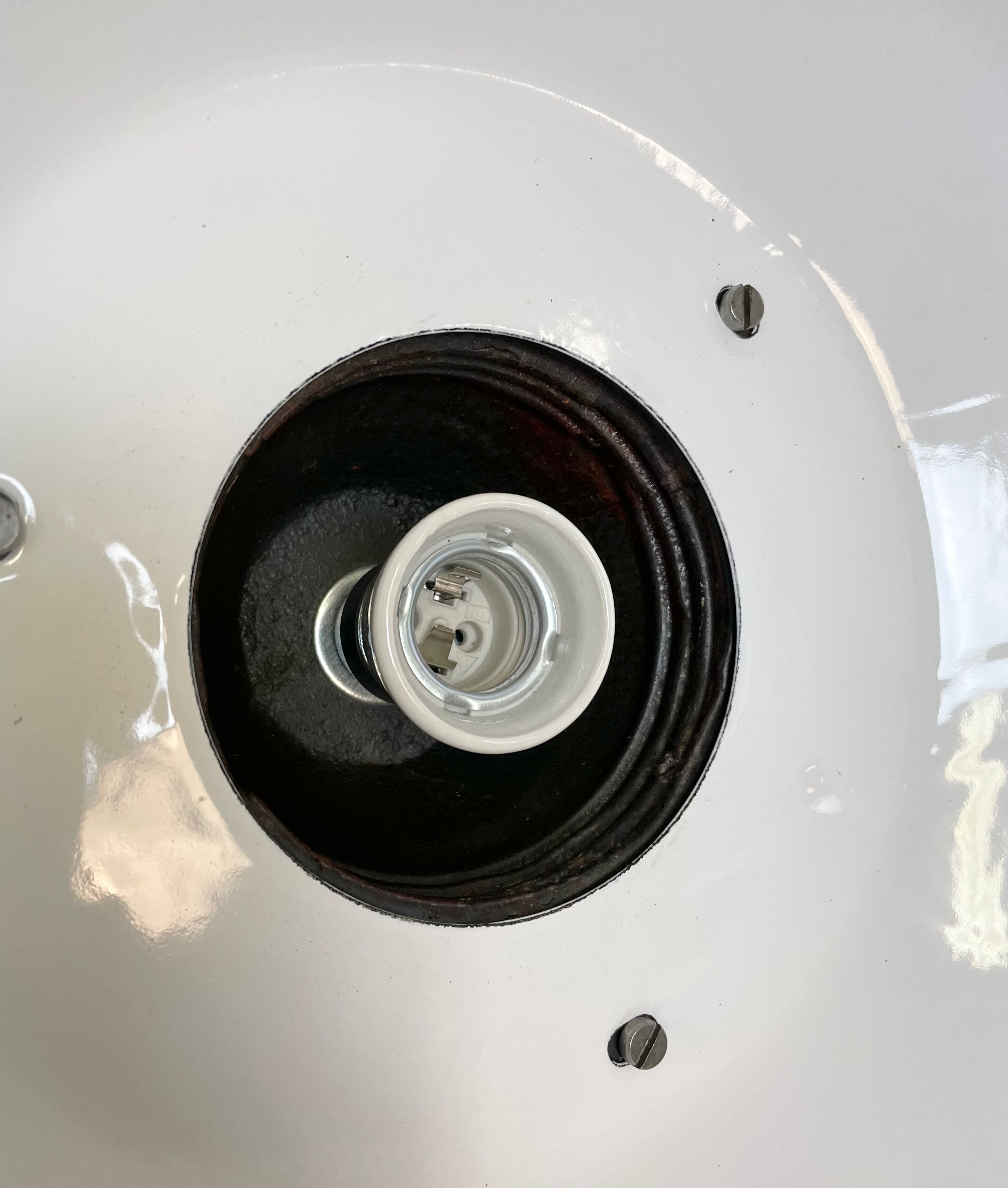 White Enamel and Cast Iron Industrial Pendant Light, 1960s