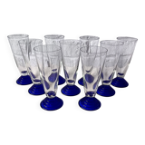 9 superb vintage cobalt blue glass stemmed flutes