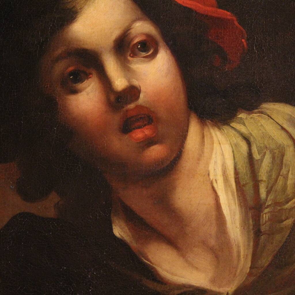 Antique French painting from the 18th century, portrait of a soldier