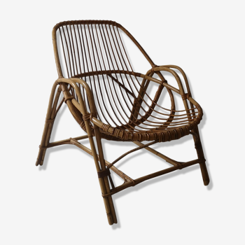 Vintage rattan basket armchair from the 50s