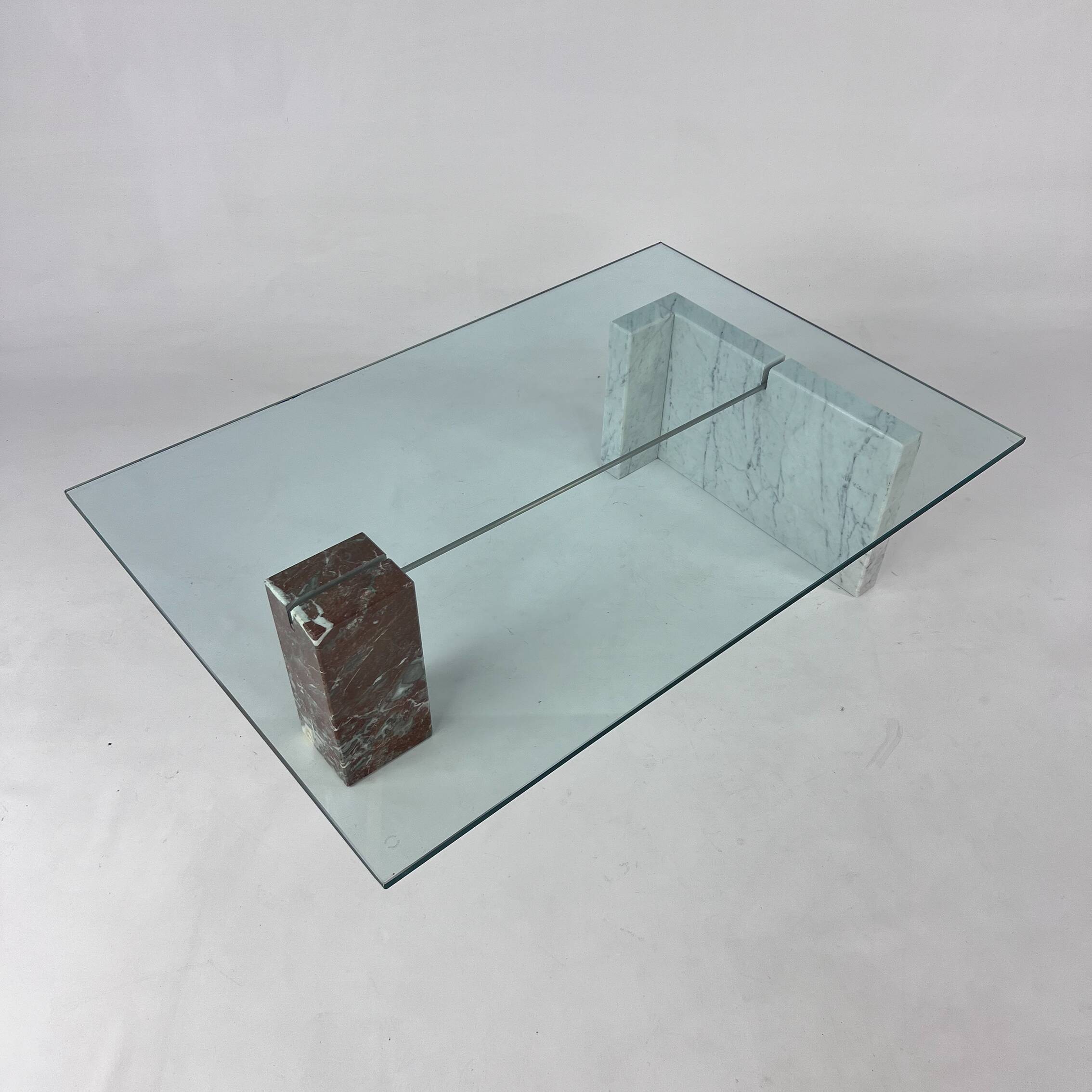 Base en verre et marbre à deux pierres vintage, Italie, années 1970