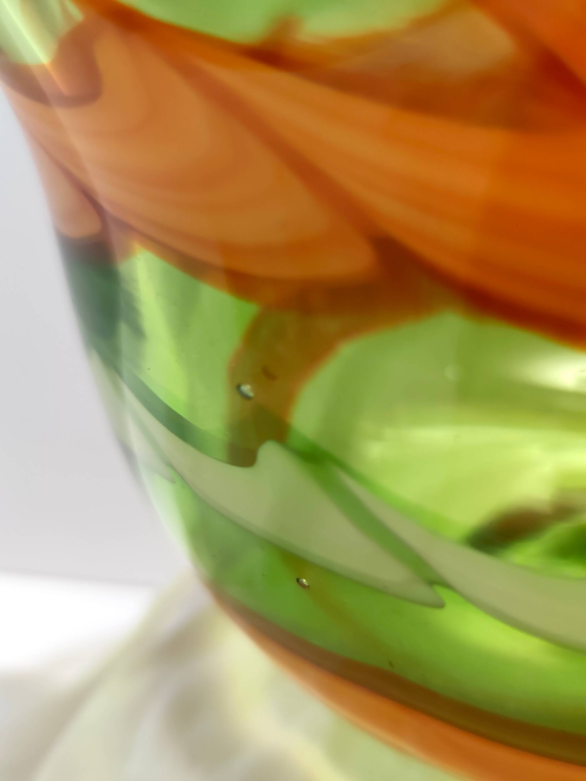 Postmodern Green and Orange Murano Glass Fazzoletto Vase by Fratelli Toso, Italy