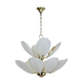 Lustre en laiton avec des coquilles de verre de Murano, années 1970