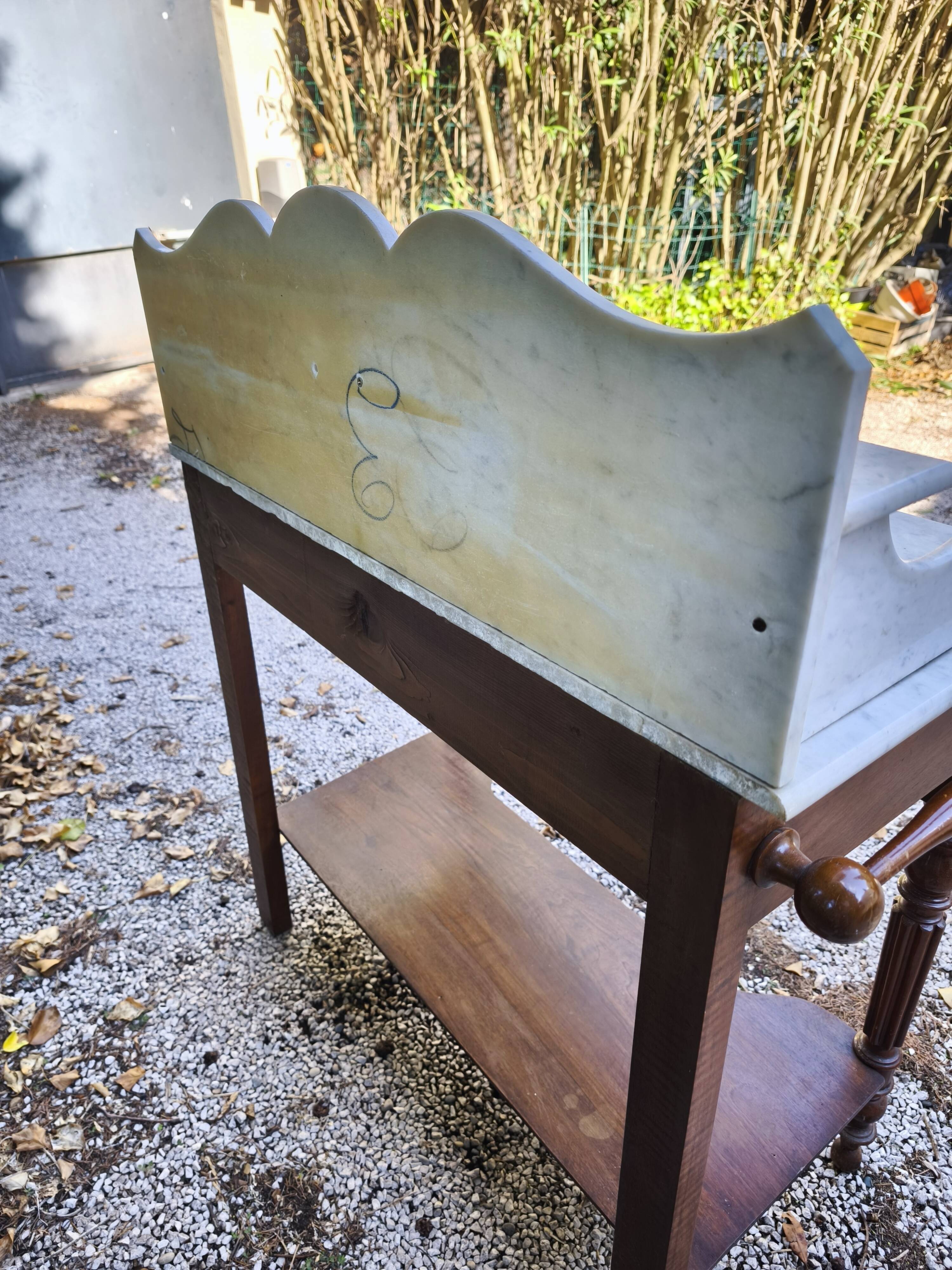 Antique wooden and marble side table