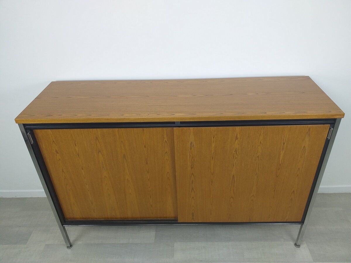 Sideboard storage modernist design 70s vintage oak metal