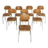 Set of 8 metal and wood school chairs  
Former Czechoslovakia 1960
