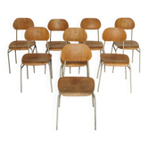 Set of 8 metal and wood school chairs  
Former Czechoslovakia 1960
