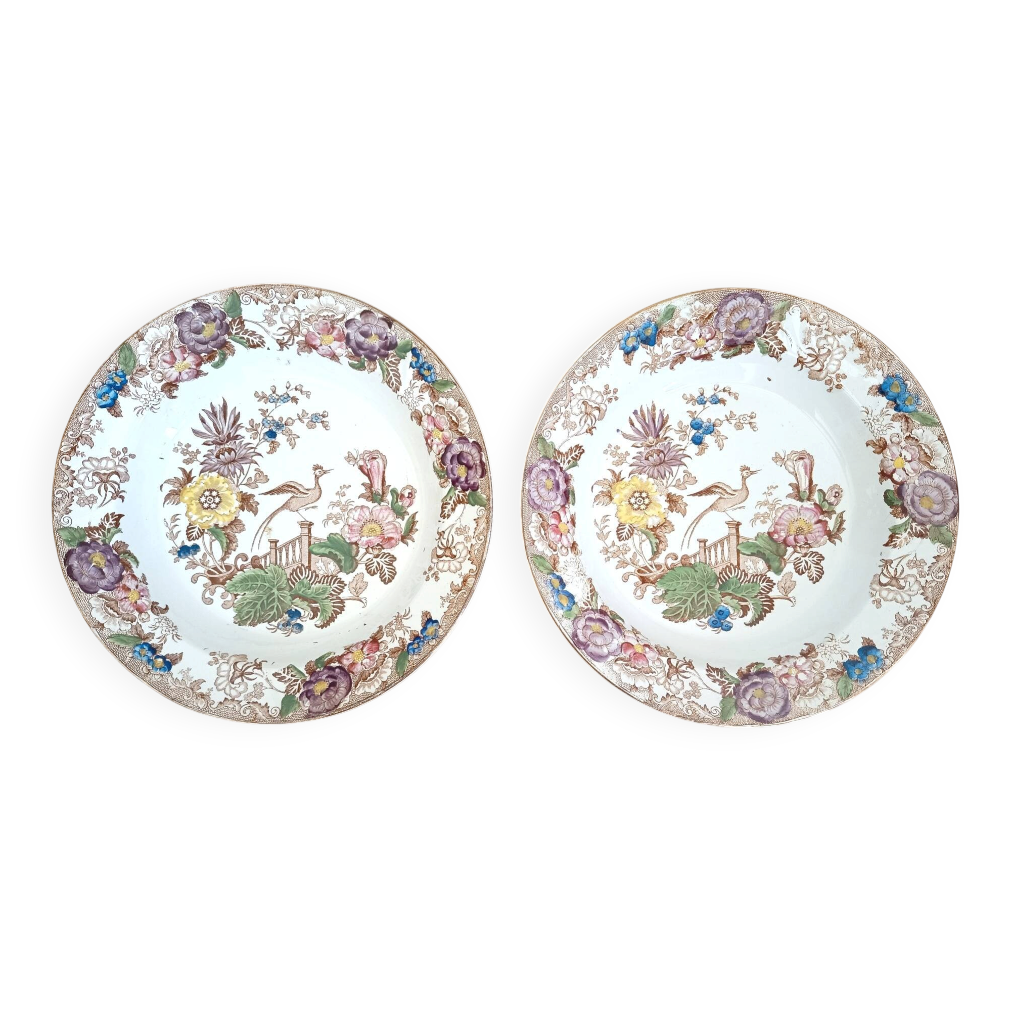 Lot de 2 assiettes anciennes Longwy - Modèle Anémone / Anémones