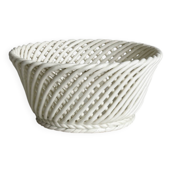 Corbeille en céramique tressée blanche