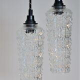Pair of high-rise suspensions in chiseled glass - spindle shape of the 50s 60's -