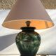 Ancient painted pottery Drimmer + wood + shade vintage pedestal vase lamp