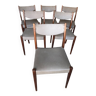 Series of 6 Scandinavian chairs in wood + gray skai, 70s vintage #a572