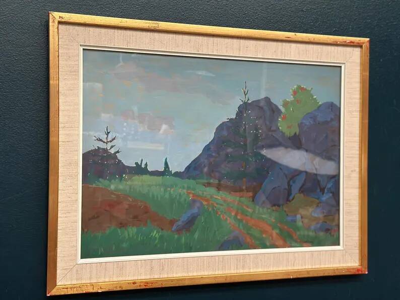 Original Swedish Gouache – "Landscape" by Willy Lindeberg – Signed – Vintage and Framed – 54.5 × 41.5 cm (21.5" × 16.3")
