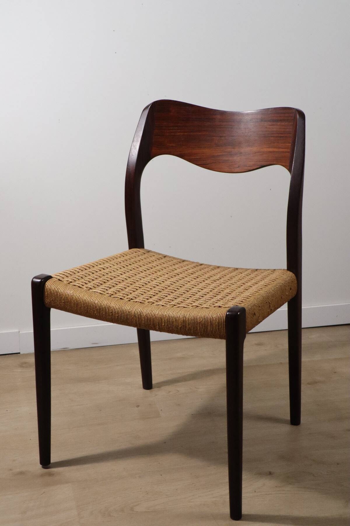 Scandinavian chair model 71 by Niels Otto Moller in teak and rope