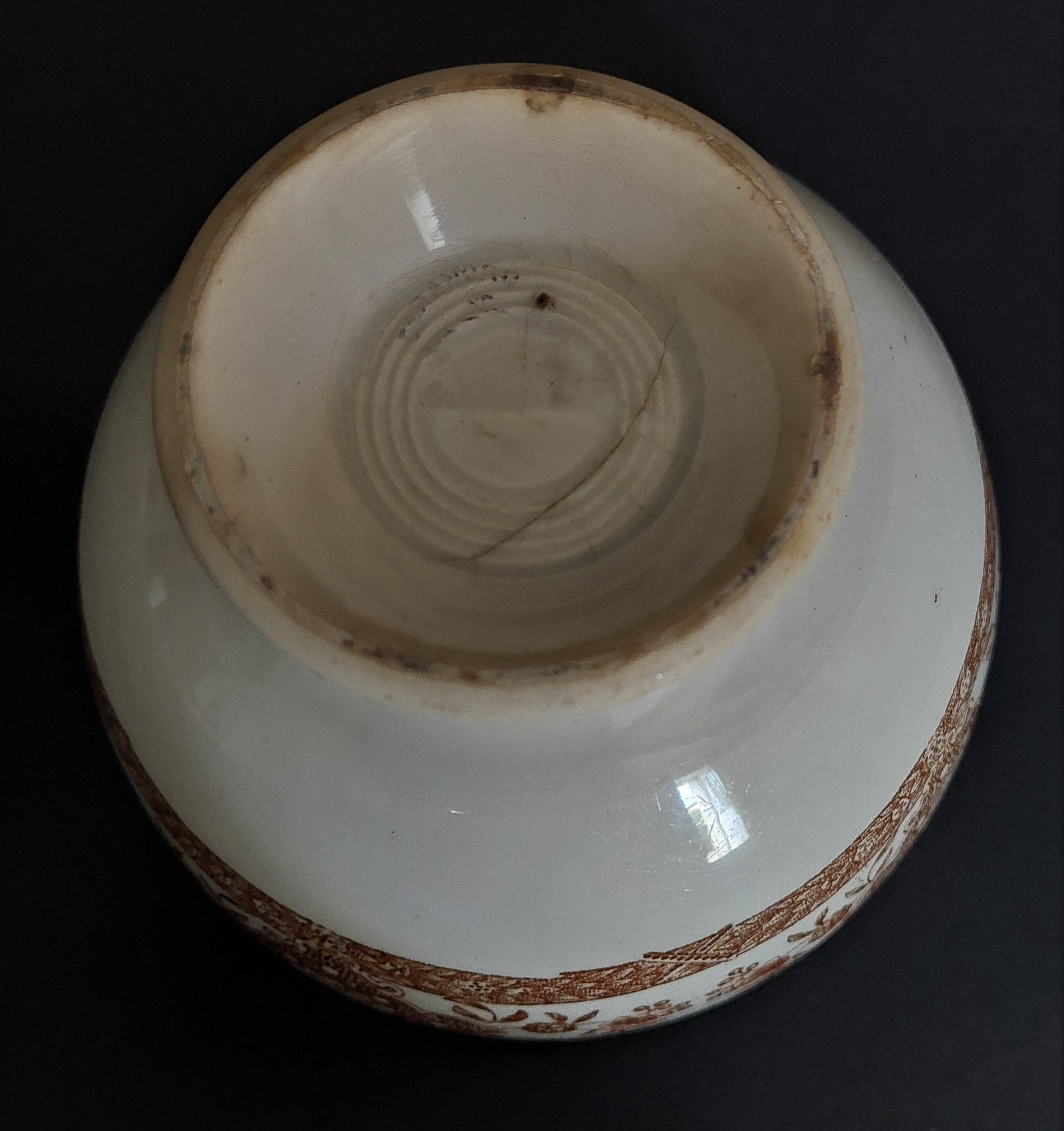 Old earthenware bowl Creil late nineteenth brown decoration