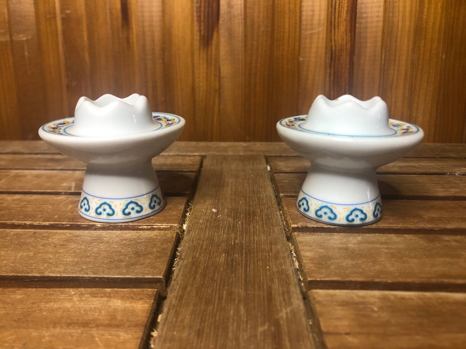 Pair of FRANCOISE SAGET Porcelain Candlesticks Flower Decor #A413