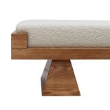 Brutalist Style Bench with Solid Oak Pyramid Bases and Ivory Bouclé Upholstery