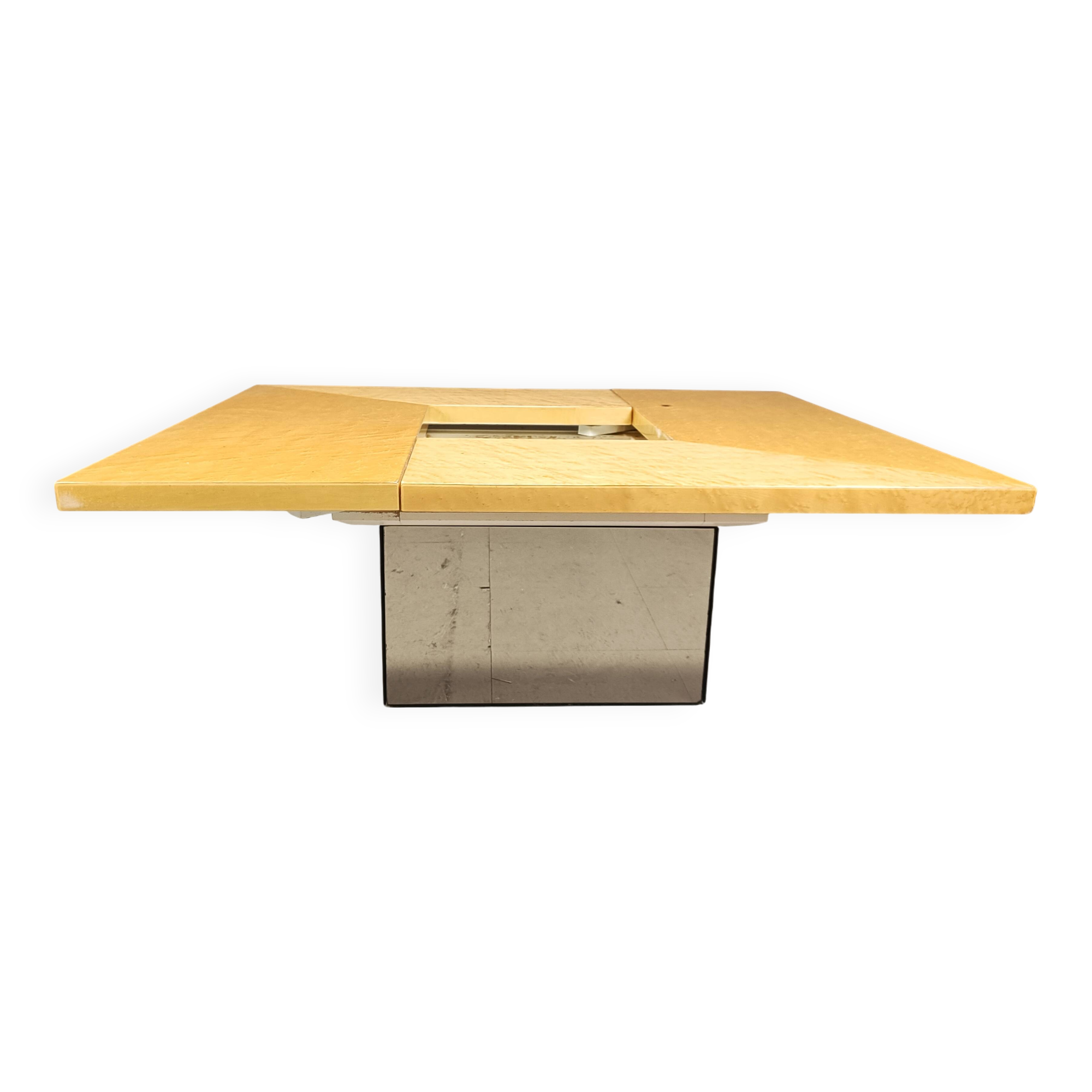 Vintage ash wood hidden bar coffee table by Paul Michel, 1970s