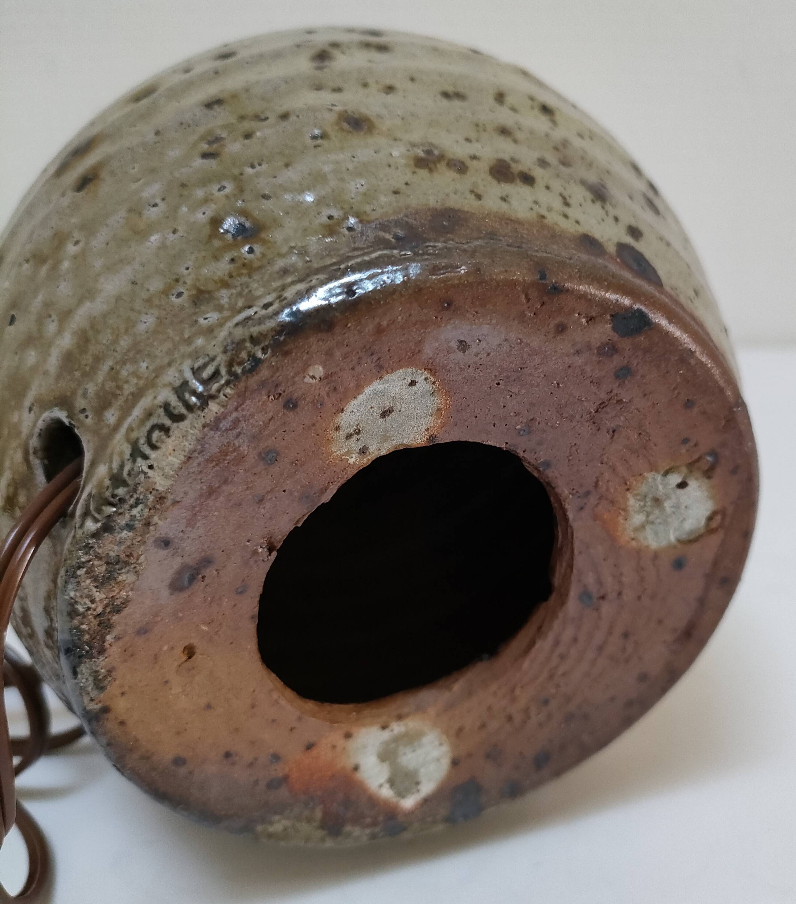 Gustave Tiffoche pyrite enamelled sandstone ball lamp base