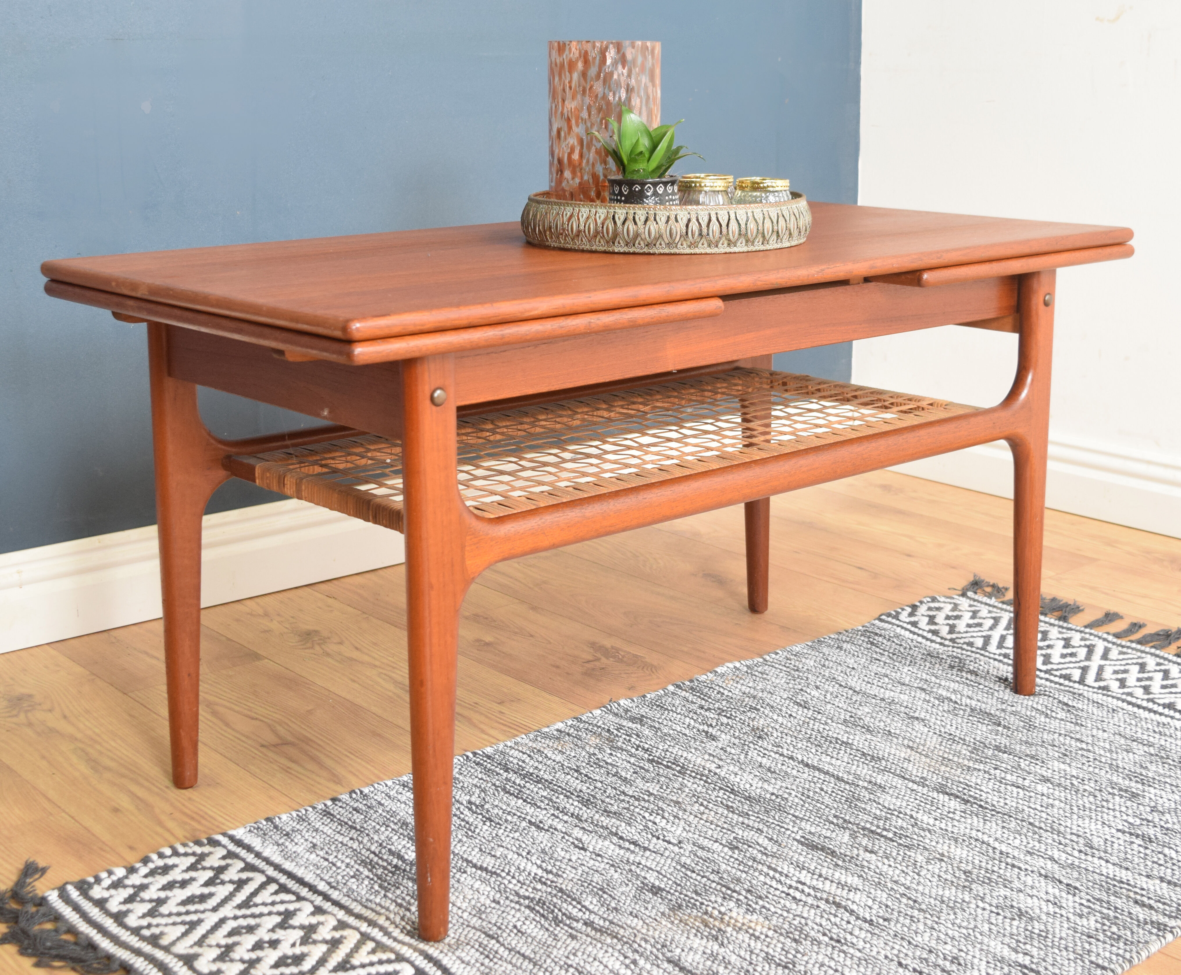 Restored Danish Teak Retro Trioh Draw Leaf Coffee Table