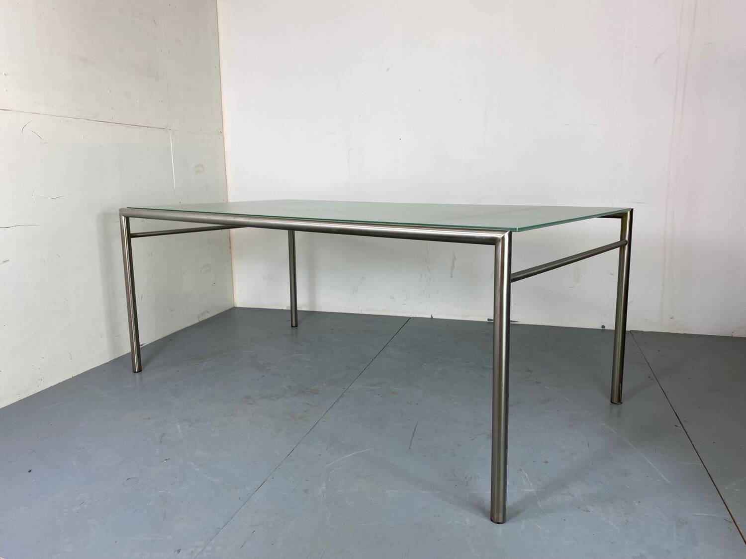Modernist Italian Stainless Steel and Glass Dining Table, 1980s