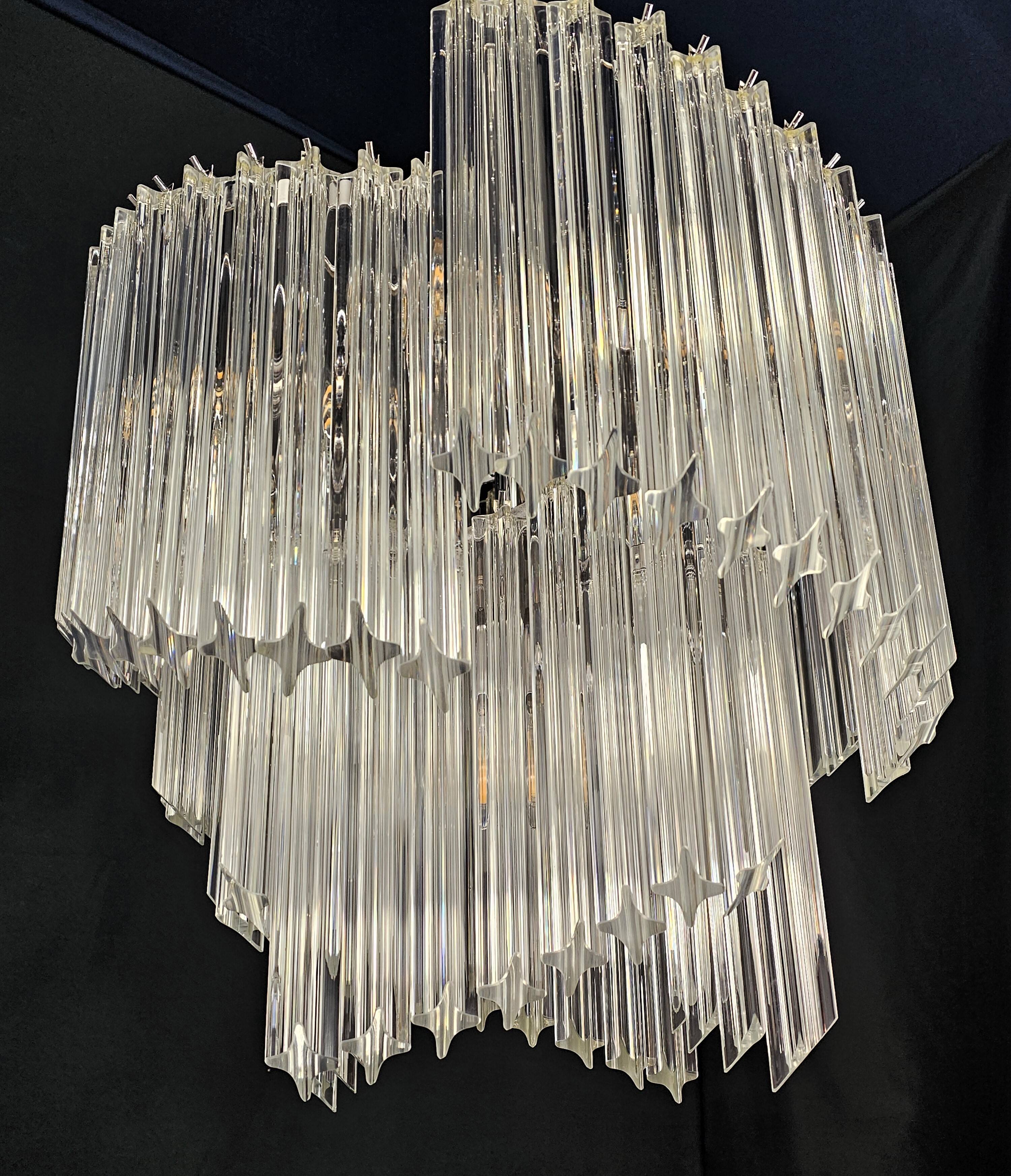 Chandelier with Murano glass quadrilateral prisms, handmade.