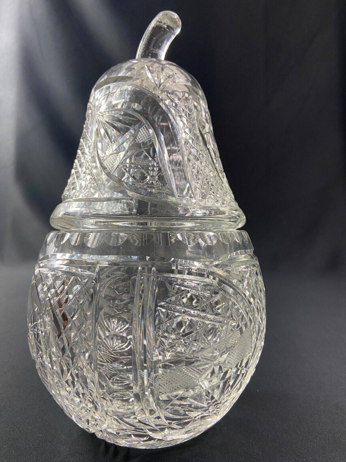 Large covered pear-shaped jar in Bohemian cut crystal