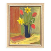 Swedish Oil on Panel “Spring Bouquet” by K Lundquist, Vintage & Framed 40×48cm