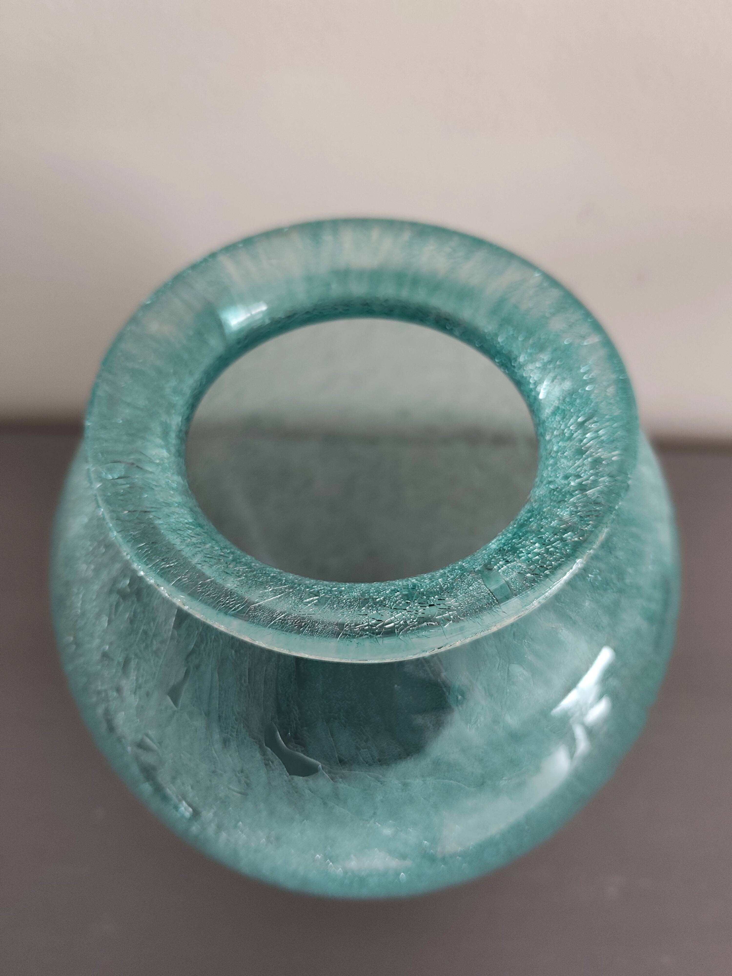 vase Karcagi Fátyolüveg cracked glass turquoise / blue-green water Hungary