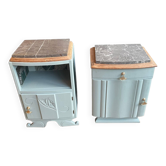 Pair of art deco nightstands revamped in sage green with gray marble tops