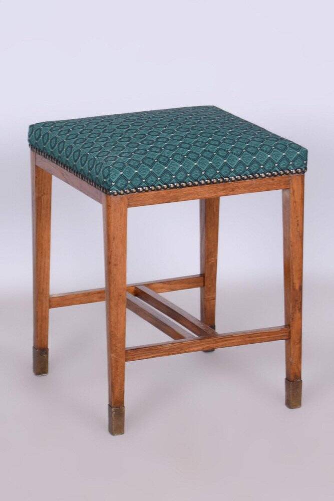 Art Deco Stool in Oak & Upholstery, Czech, 1930s
