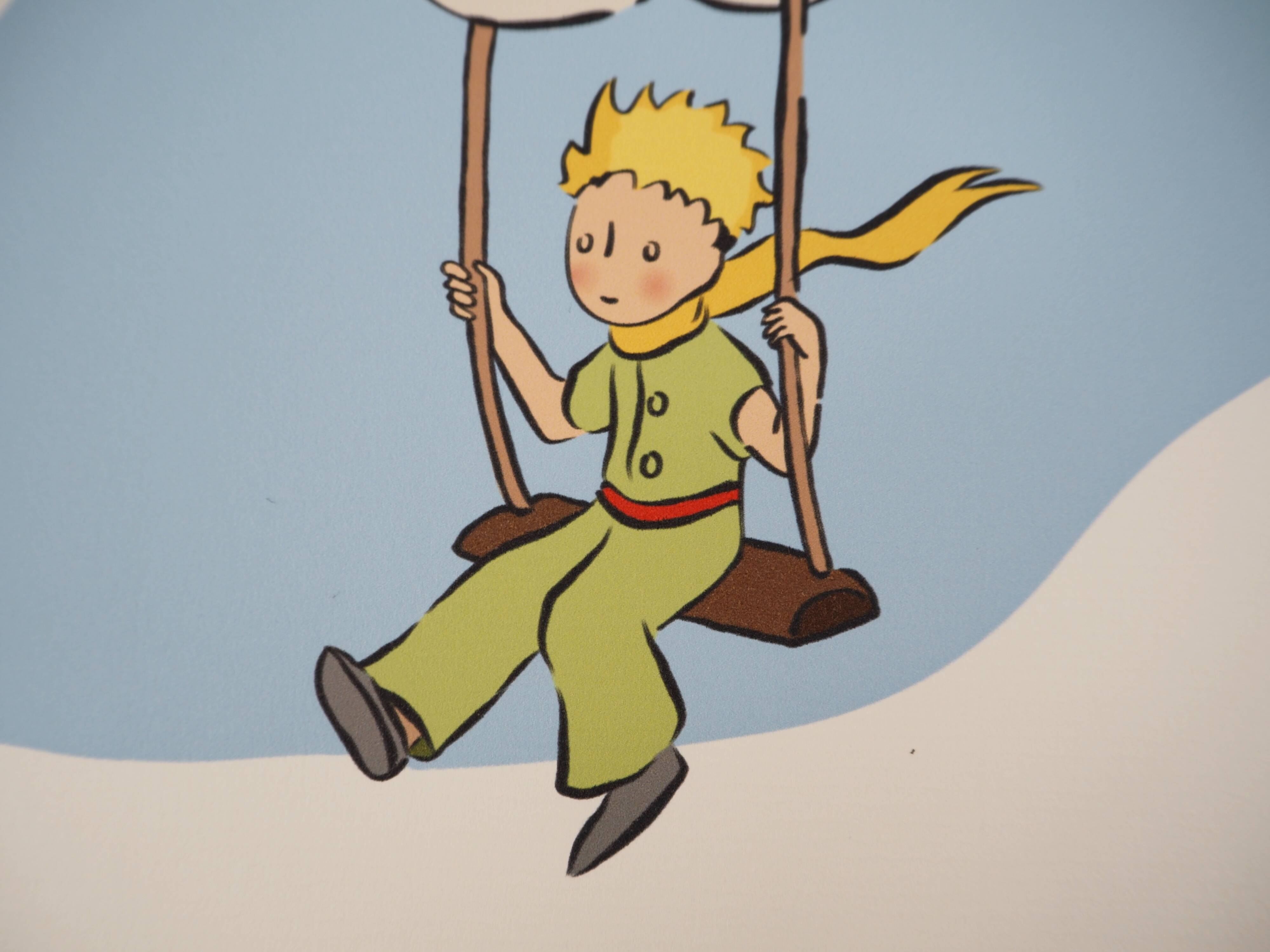 Antoine de Saint-Exupéry: The Little Prince flies with the clouds, lithograph.