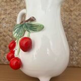 Vintage Barbotine Pitcher with Embossed Cherry Cluster