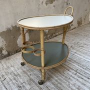 Desserte, table roulante en rotin années 60