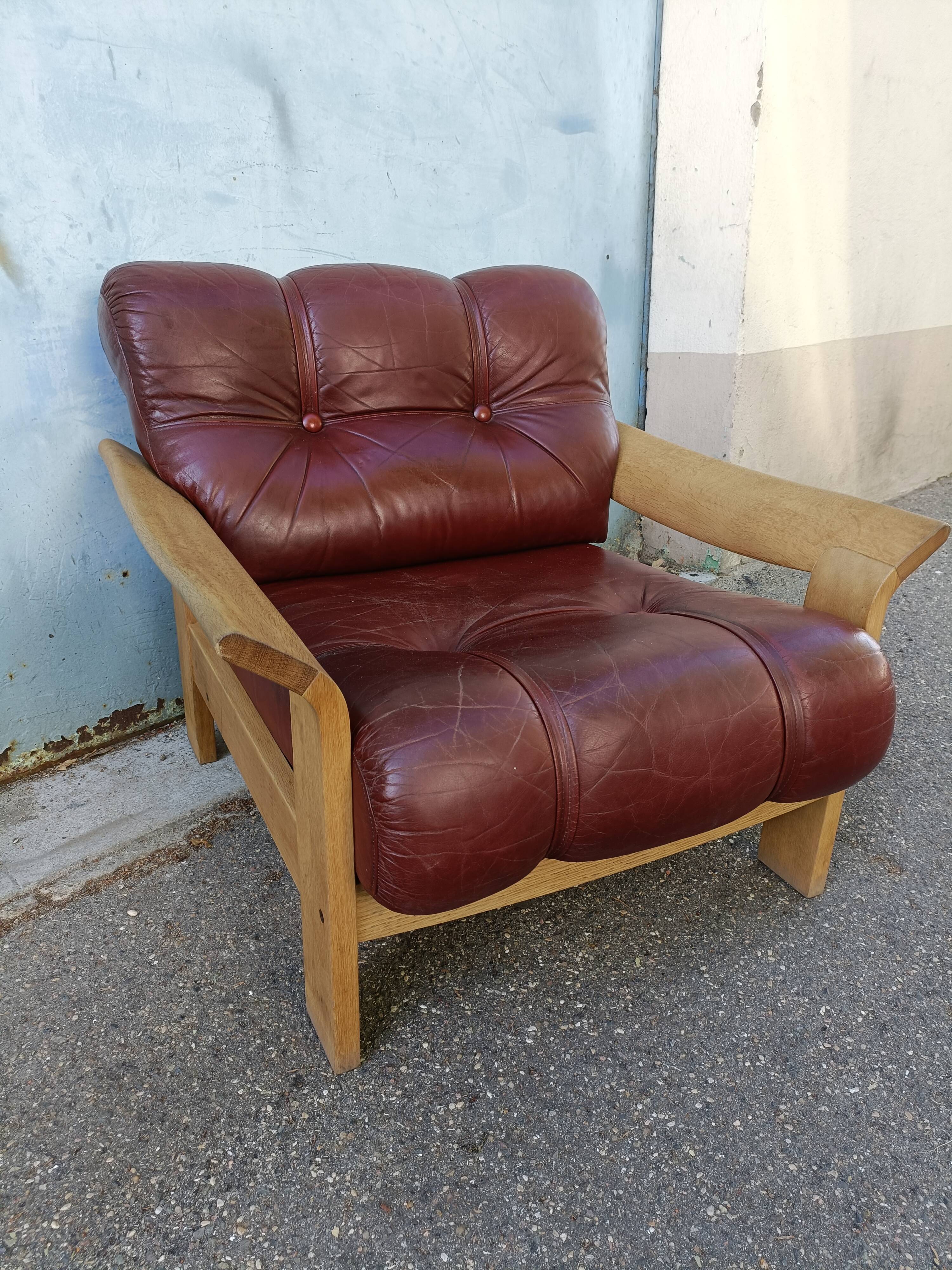 Danish vintage armchair light oak and leather.