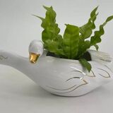 Vintage white and gold porcelain two swan planter