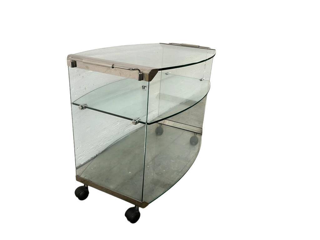 Bar cart/vintage cart in curved glass by Gallotti & Radice
