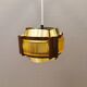 Danish hanging lamp, made in brass colored and brown metal, with yellowish hard pressed plastic deta