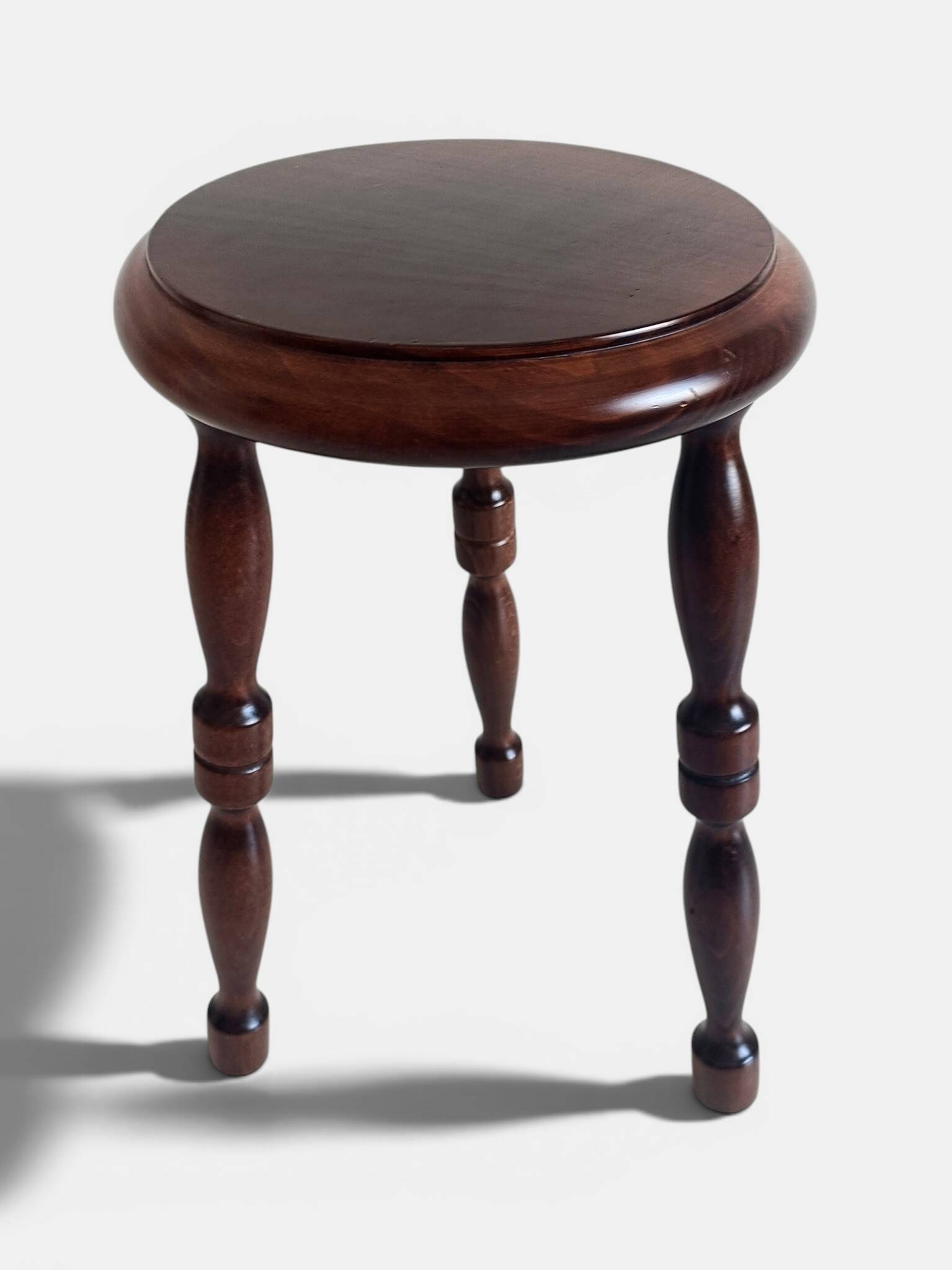 French Turned Chestnut Wood Stool or Side Table, Mid-20th Century