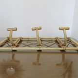 Bamboo rattan coat rack, 3 hooks 70s