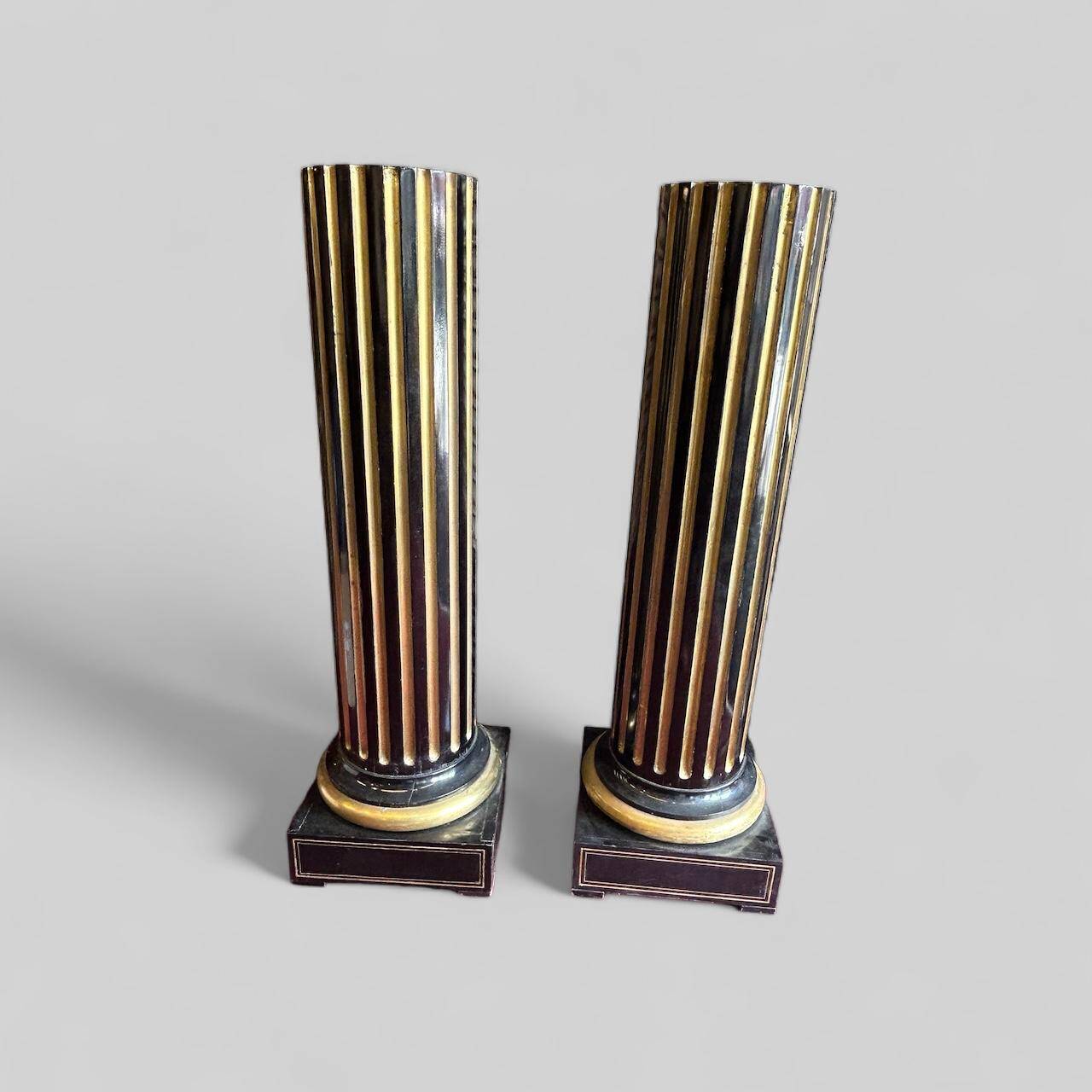 Rare Pair Of Sheaths - Truncated Columns From Napoleon III Period Lacquered Wood And Brass H 144 Cm