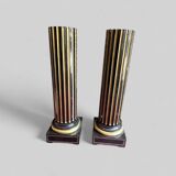 Rare Pair Of Sheaths - Truncated Columns From Napoleon III Period Lacquered Wood And Brass H 144 Cm