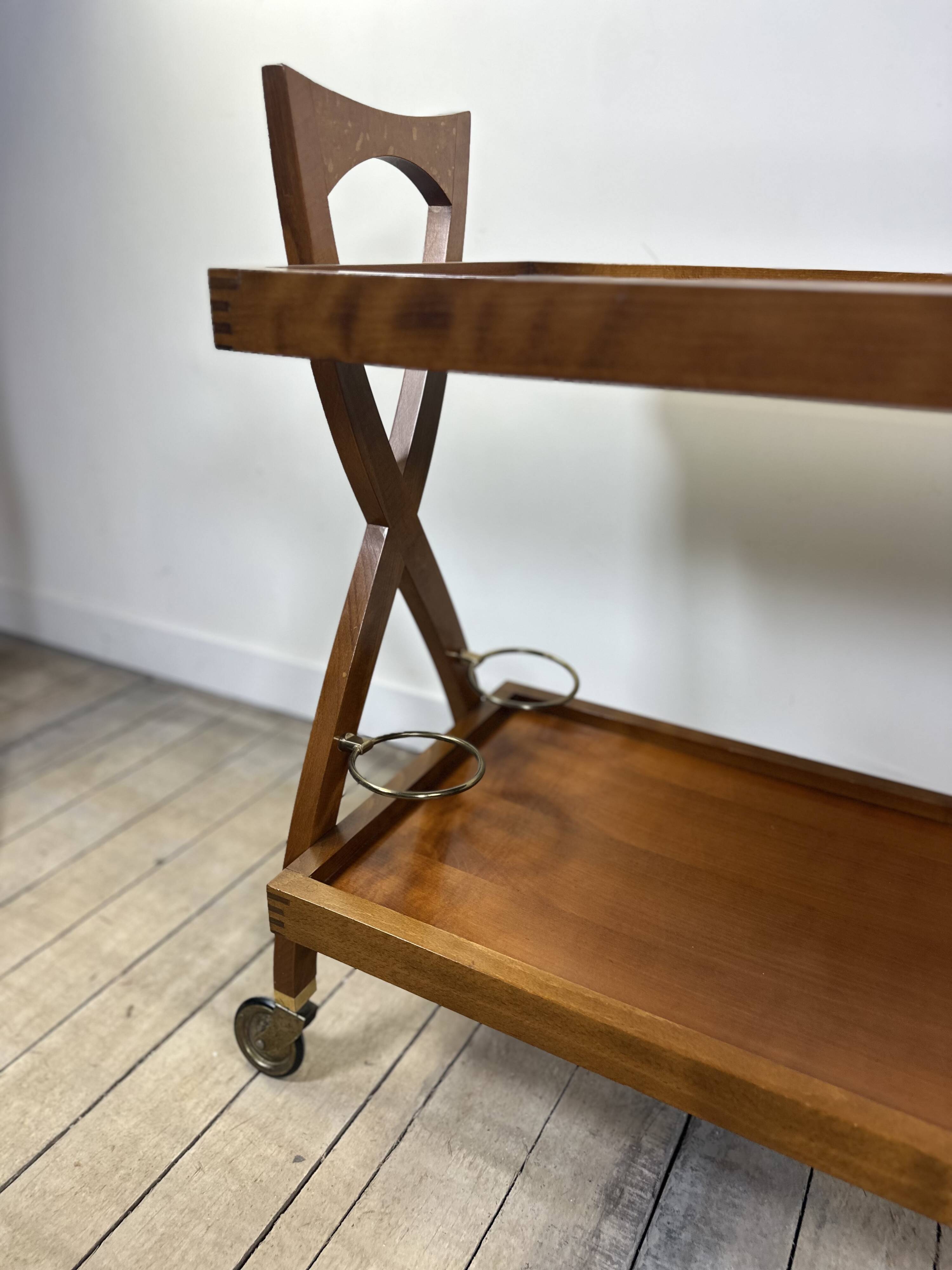 Vintage Cherry Wood Rolling Trolley from the 1970s