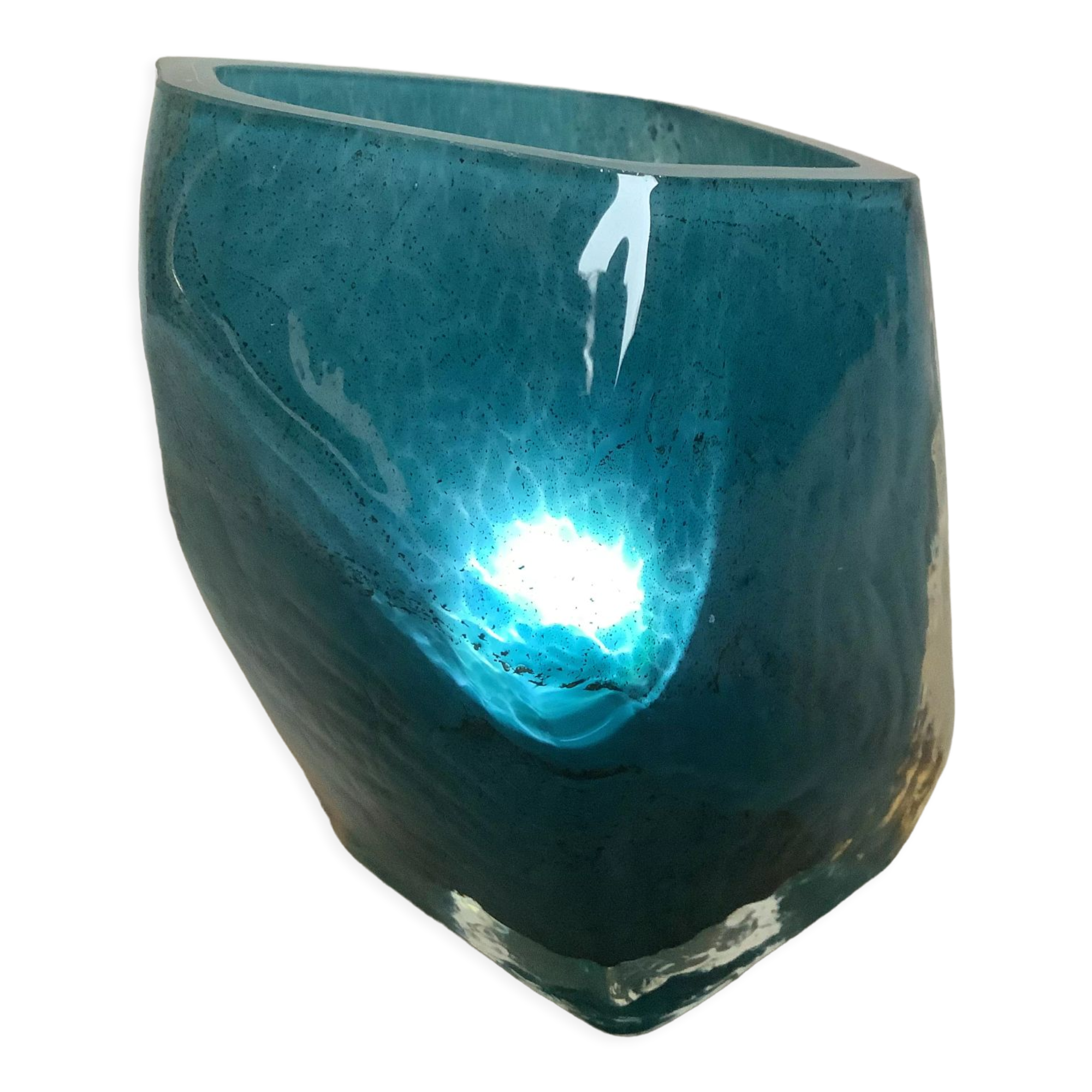 Vase Pentagone bleu et doré pâte de verre