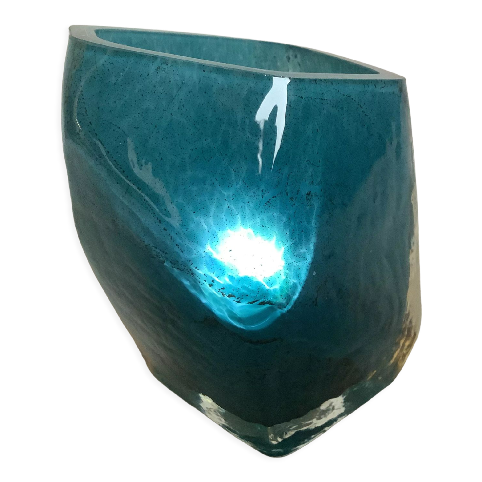 Vase Pentagone bleu et doré pâte de verre