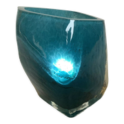 Vase Pentagone bleu et doré pâte de verre